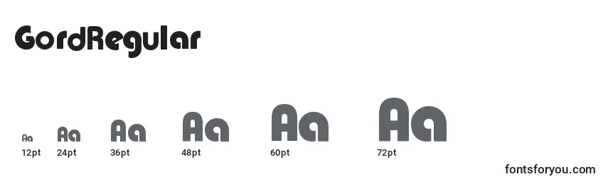 GordRegular Font Sizes