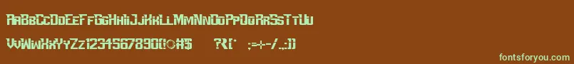 フォントPerfectDarkZero – 緑色の文字が茶色の背景にあります。