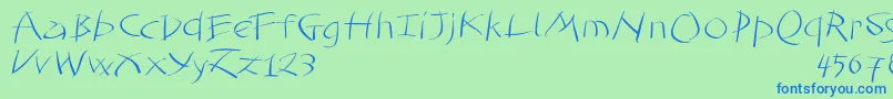 フォントTomahawked – 青い文字は緑の背景です。