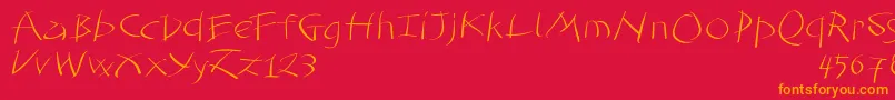 Tomahawked-Schriftart – Orangefarbene Schriften auf rotem Hintergrund