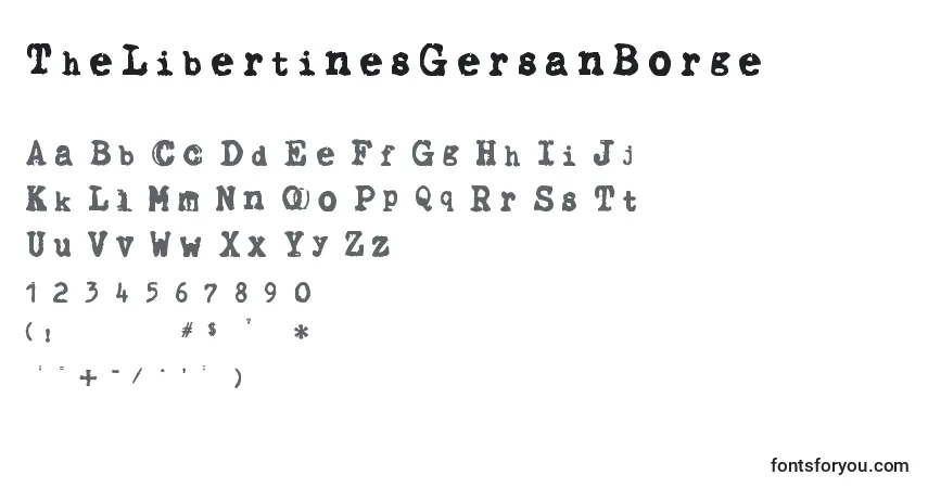 A fonte TheLibertinesGersanBorge – alfabeto, números, caracteres especiais