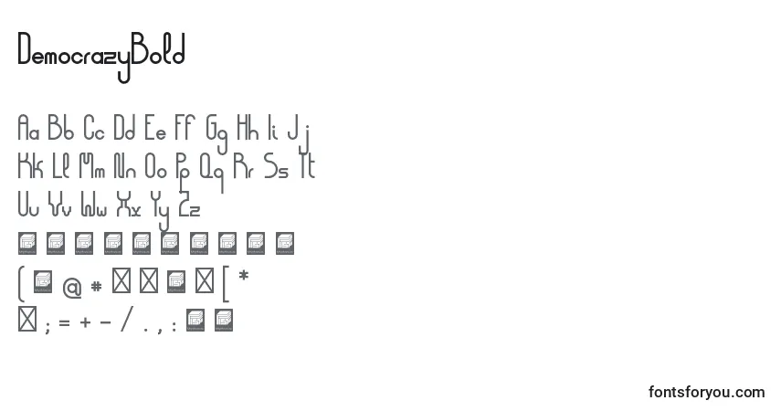A fonte DemocrazyBold – alfabeto, números, caracteres especiais