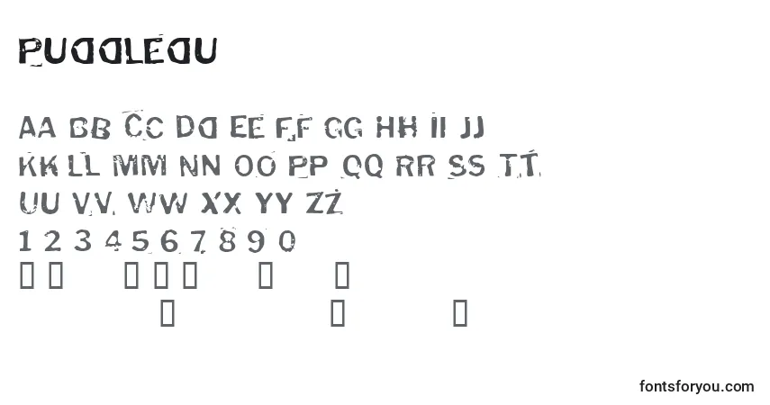 A fonte Puddledu – alfabeto, números, caracteres especiais