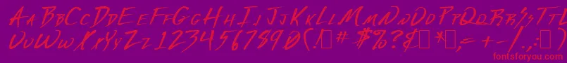 フォントDeranged1 – 紫の背景に赤い文字