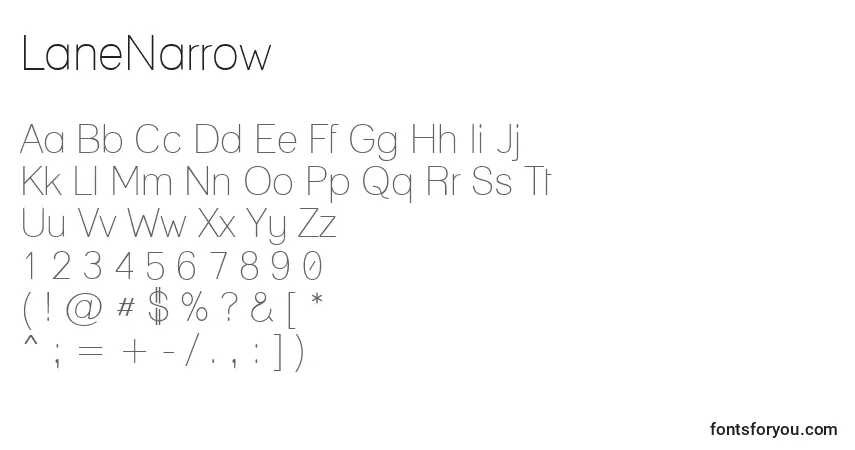 Schriftart LaneNarrow – Alphabet, Zahlen, spezielle Symbole