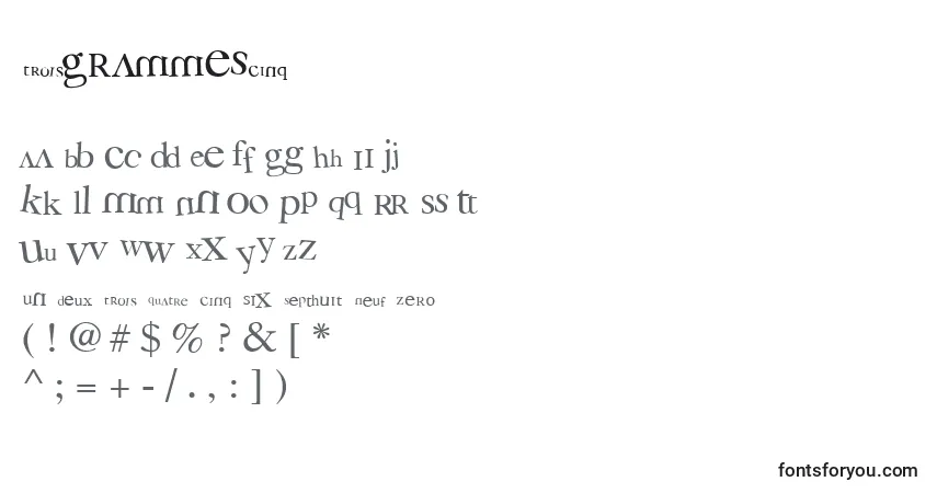 Czcionka 3Grammes5 – alfabet, cyfry, specjalne znaki