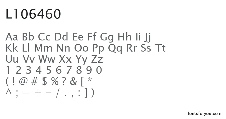 A fonte L106460 – alfabeto, números, caracteres especiais