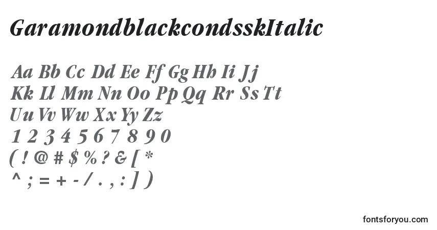 Schriftart GaramondblackcondsskItalic – Alphabet, Zahlen, spezielle Symbole