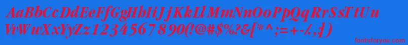 GaramondblackcondsskItalic Font – Red Fonts on Blue Background
