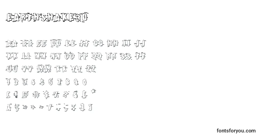 Czcionka Earthshake3D – alfabet, cyfry, specjalne znaki
