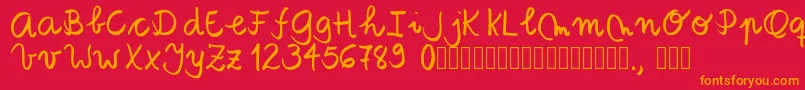 Tanaestelbrushscript01Regular-Schriftart – Orangefarbene Schriften auf rotem Hintergrund