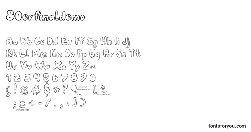 Schriftart 80erfinaldemo – Alphabet, Zahlen, spezielle Symbole
