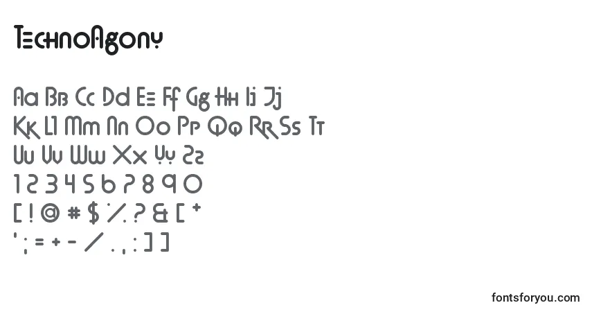 Fuente TechnoAgony - alfabeto, números, caracteres especiales