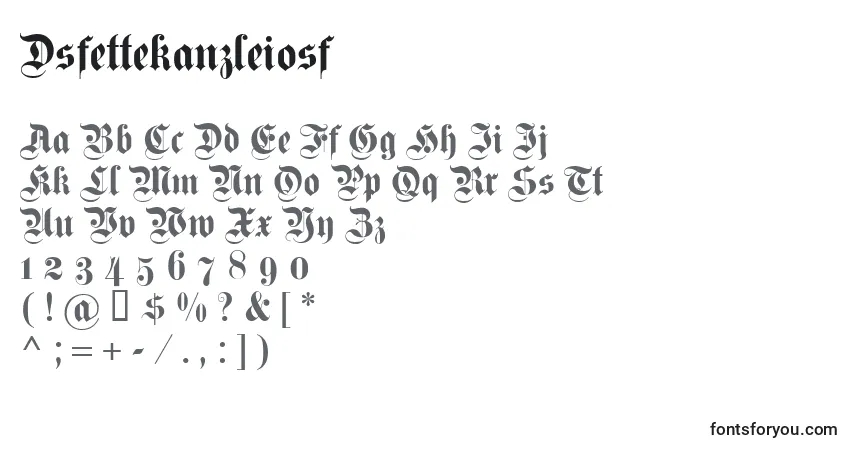 A fonte Dsfettekanzleiosf – alfabeto, números, caracteres especiais