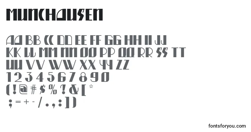 A fonte Munchausen – alfabeto, números, caracteres especiais