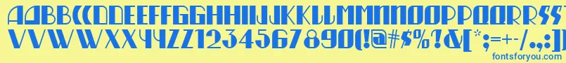 フォントMunchausen – 青い文字が黄色の背景にあります。