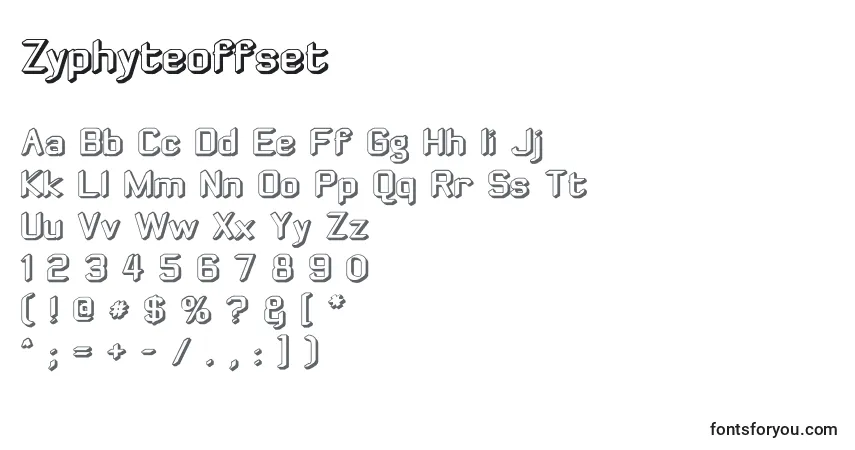 Czcionka Zyphyteoffset – alfabet, cyfry, specjalne znaki