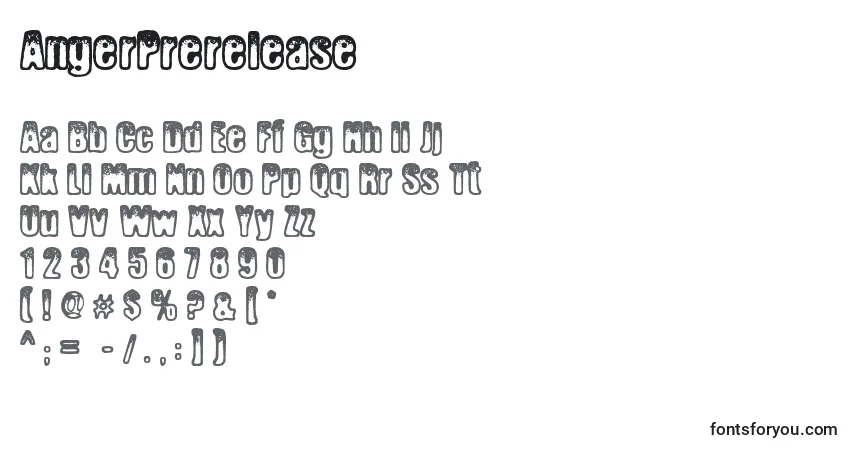Czcionka AngerPrerelease – alfabet, cyfry, specjalne znaki