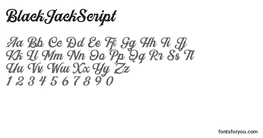 Schriftart BlackJackScript – Alphabet, Zahlen, spezielle Symbole