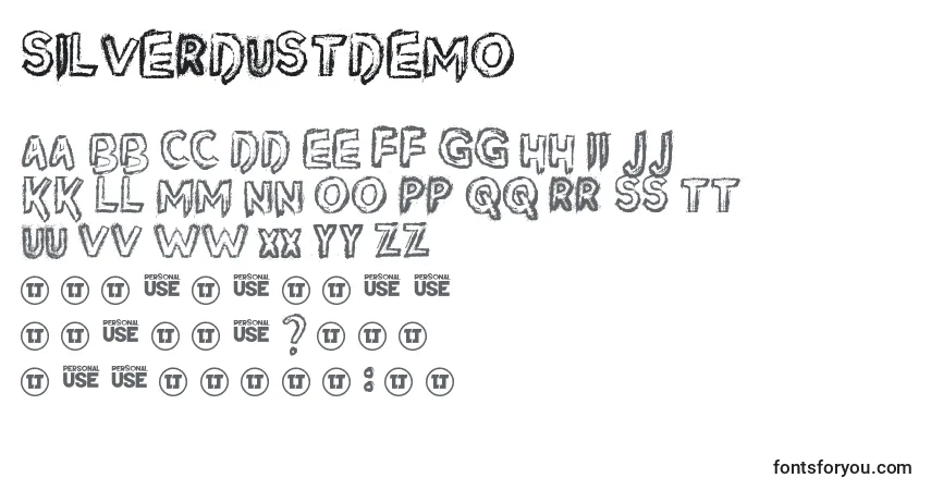 Czcionka SilverDustdemo – alfabet, cyfry, specjalne znaki