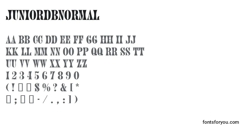 Czcionka JuniordbNormal – alfabet, cyfry, specjalne znaki