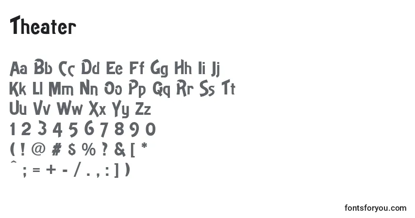 Czcionka Theater – alfabet, cyfry, specjalne znaki