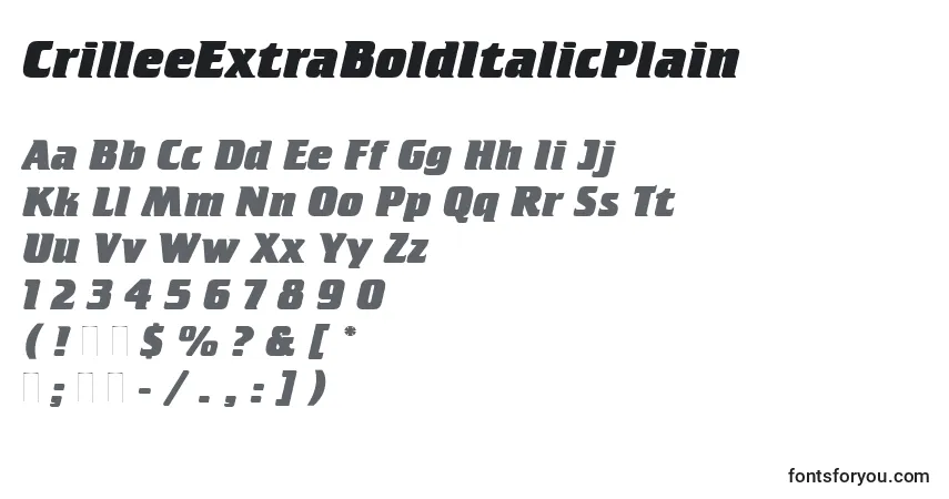 CrilleeExtraBoldItalicPlainフォント–アルファベット、数字、特殊文字
