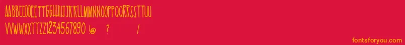 EsKelapaMuda-Schriftart – Orangefarbene Schriften auf rotem Hintergrund