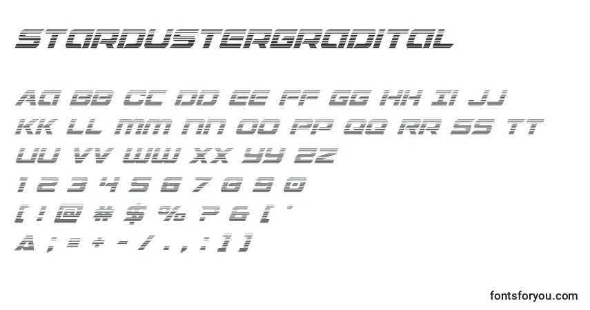 Czcionka Stardustergradital – alfabet, cyfry, specjalne znaki