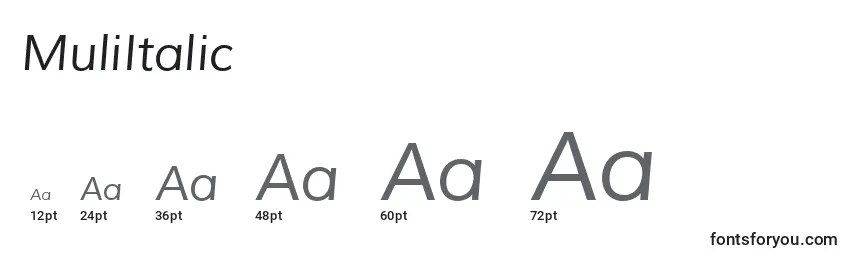 Размеры шрифта MuliItalic