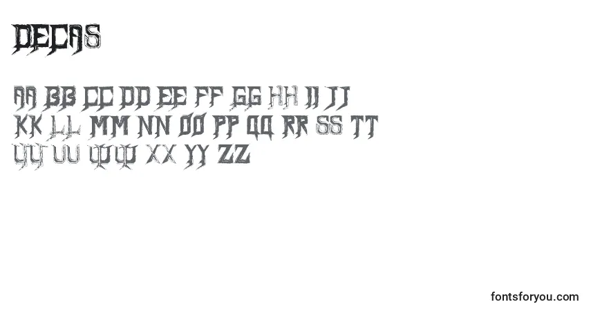A fonte Decas – alfabeto, números, caracteres especiais
