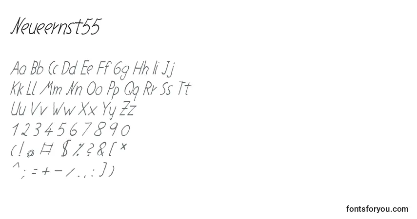 Czcionka Neueernst55 – alfabet, cyfry, specjalne znaki