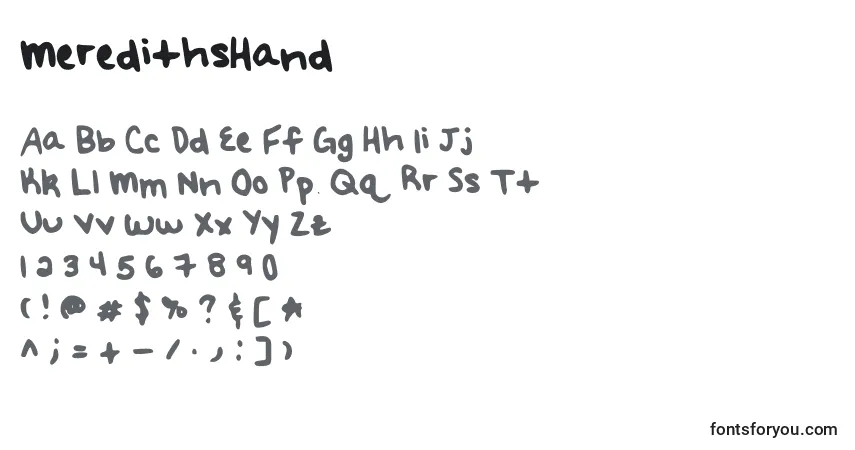 A fonte MeredithsHand – alfabeto, números, caracteres especiais