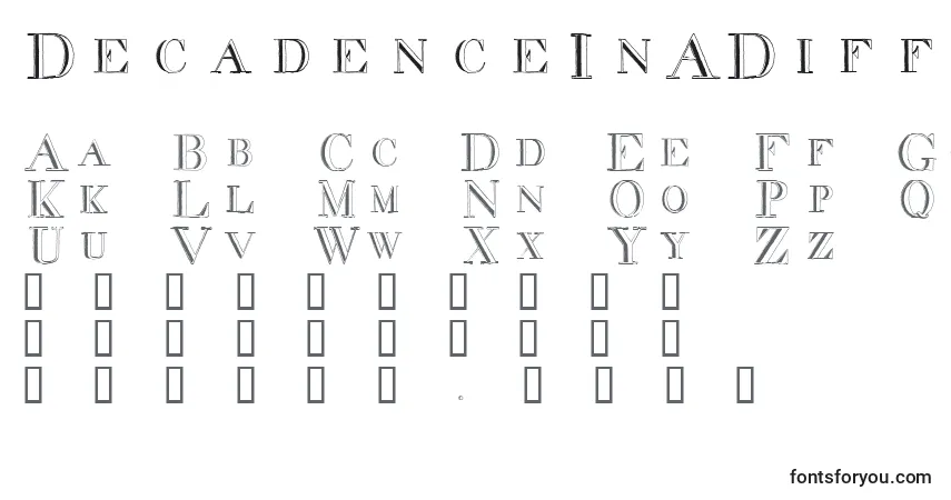 Schriftart DecadenceInADifferentLight – Alphabet, Zahlen, spezielle Symbole