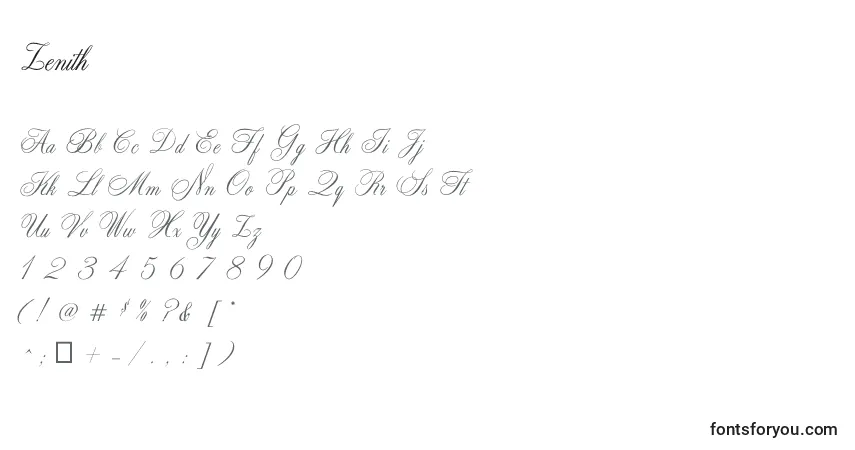 Schriftart Zenith – Alphabet, Zahlen, spezielle Symbole