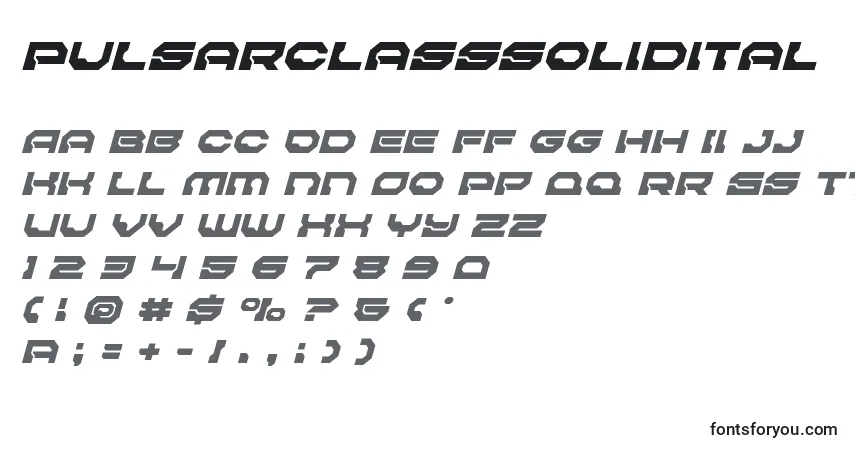 Шрифт Pulsarclasssolidital – алфавит, цифры, специальные символы