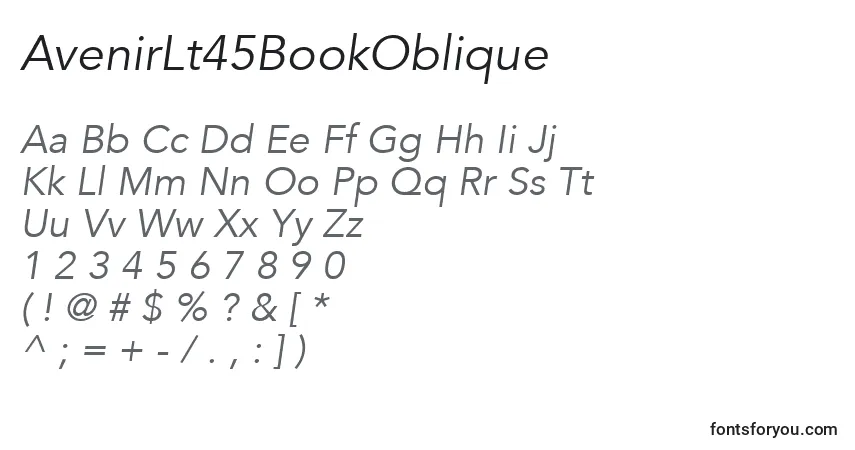 Schriftart AvenirLt45BookOblique – Alphabet, Zahlen, spezielle Symbole