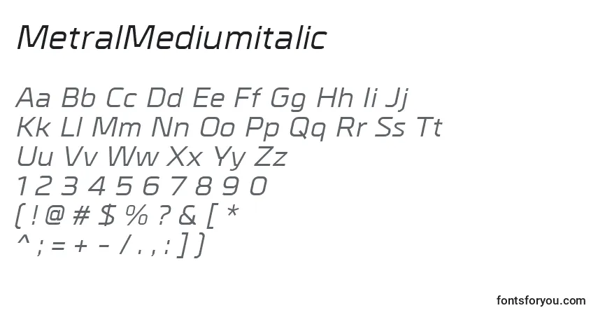 A fonte MetralMediumitalic – alfabeto, números, caracteres especiais