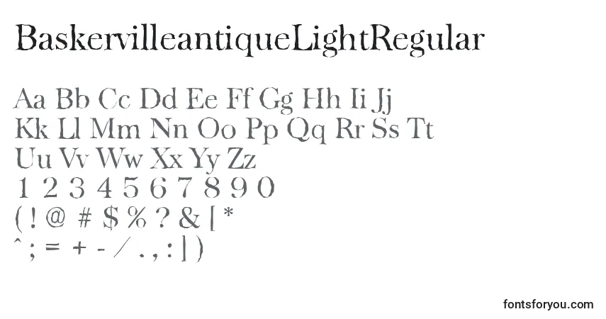 Czcionka BaskervilleantiqueLightRegular – alfabet, cyfry, specjalne znaki