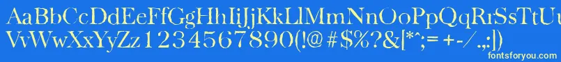 BaskervilleantiqueLightRegular-Schriftart – Gelbe Schriften auf blauem Hintergrund