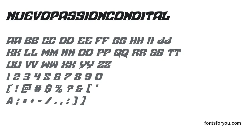 Шрифт Nuevopassioncondital – алфавит, цифры, специальные символы