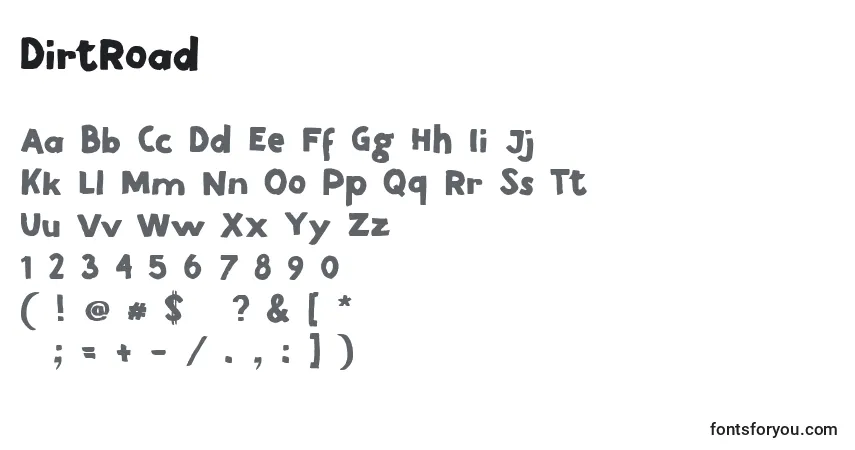 Czcionka DirtRoad – alfabet, cyfry, specjalne znaki