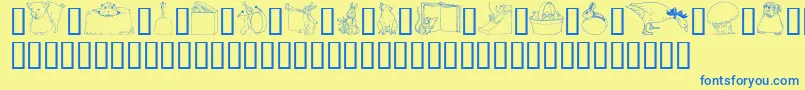 フォントGeWhimsicalAnimalsI – 青い文字が黄色の背景にあります。