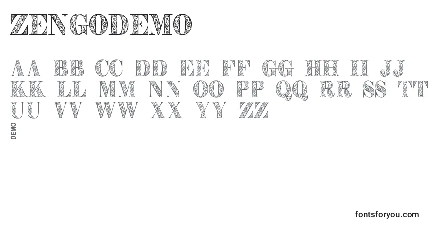 Schriftart ZengoDemo – Alphabet, Zahlen, spezielle Symbole