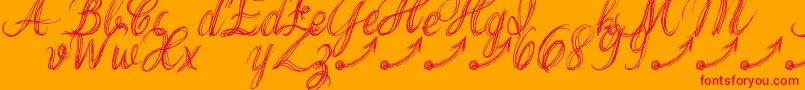 Fonte ThankYouDrfExtraGlyphs – fontes vermelhas em um fundo laranja
