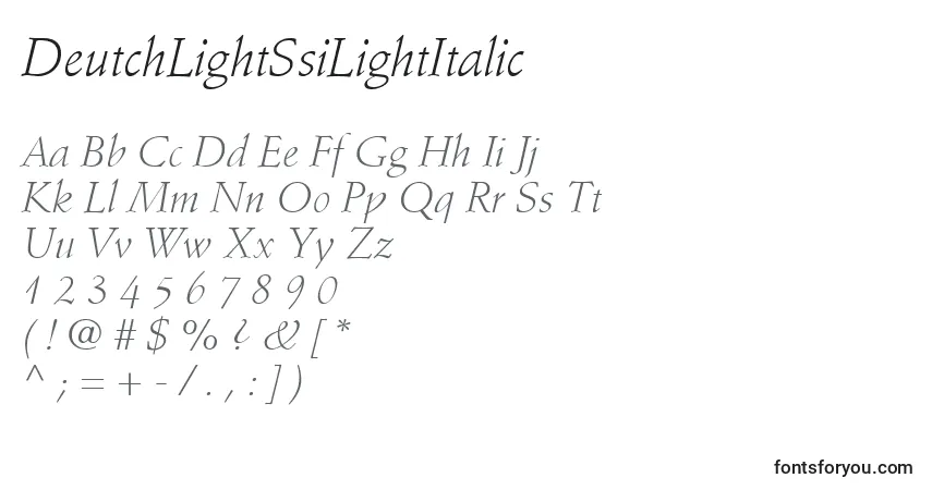 DeutchLightSsiLightItalicフォント–アルファベット、数字、特殊文字