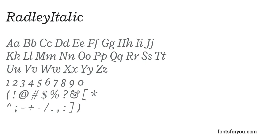 RadleyItalic-fontti – aakkoset, numerot, erikoismerkit