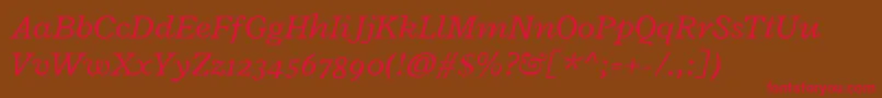 フォントRadleyItalic – 赤い文字が茶色の背景にあります。
