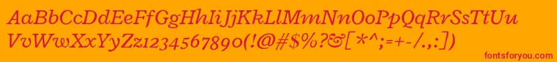 RadleyItalic-Schriftart – Rote Schriften auf orangefarbenem Hintergrund
