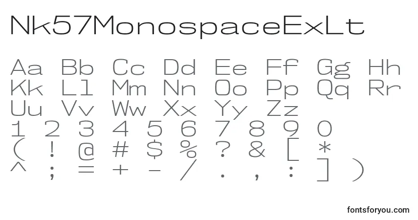 Nk57MonospaceExLt-fontti – aakkoset, numerot, erikoismerkit